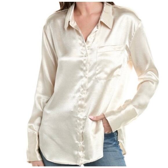 Free People Tops - Free People Sateen Long Sleeve Button Shirt Size XS